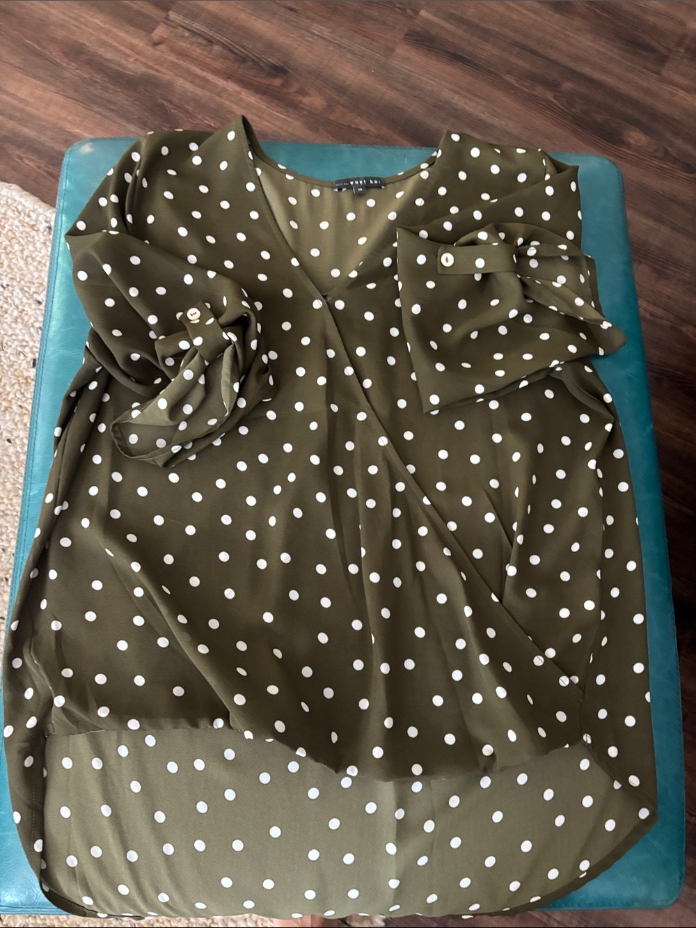 West Kei Olive Green Polka Dot Wrap Blouse